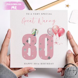 Grande carte d'anniversaire personnalisée pour nounou, numéros d'âge roses N'IMPORTE QUELLE MENTION /ÂGE 45e 50e 60e 65e 70e 75e 80e 85e 90e 95e 100