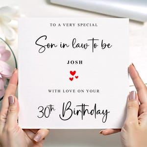 Carte d'anniversaire personnalisée pour gendre avec tous les âges et noms - Carte coeur pour lui, 16e 18e 21e 30e 35e 40e 45e 50e 55e 60e