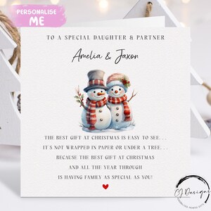 Gepersonaliseerde kerstkaart met dochter- en partnergedicht - kerstpaarkaart en rood hart