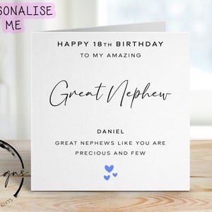 Biglietto di auguri di compleanno personalizzato per pronipote - Precious & Few con qualsiasi età/nome, biglietto di auguri per 15, 16, 17, 18, 21, 30, 40, 50 anni.