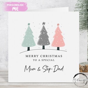 Carte de Noël pour maman et beau-père - Carte à thème arbre de Noël minimaliste pour parents