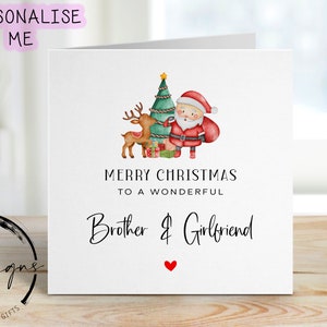 Carte de Noël frère et petite amie - Sapin de Noël avec le père Noël et le renne