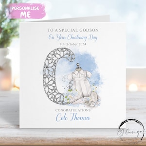Biglietto di auguri personalizzato per il battesimo del figlioccio, biglietto di auguri con nome e data iniziali, ricordo del giorno del battesimo