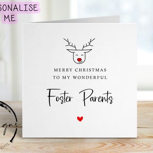 Christmas Card For Foster Parents with Red Nose Reindeer, Merry Christmas Greeting Card Simple Design Christmas Card