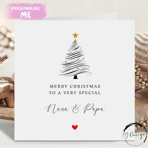 Nana & Papa Kerstkaart Grootouders Line Art Minimale Kerstboompaarkaart