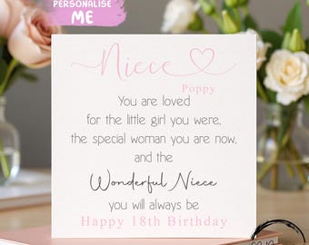 Birthday Card For Niece, Personalised Pink Theme Coming of Age Quote
