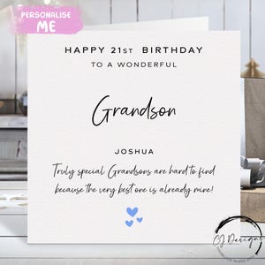Carte d'anniversaire personnalisée de petit-fils, vraiment spéciale - coeurs bleus N'IMPORTE QUELLE MENTION /ÂGE 14e 15e 16e 17e 18e 19e 21e 25e 30e 40e 50e 60e