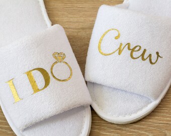 Bridesmaid slippers Personalised I Do Crew Wedding Slippers Bride, Bridesmaid Gift, Bridal Party , Hen Weekend Open Toes Spa Slippers