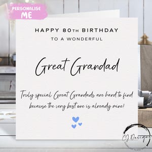 Carte d'anniversaire personnalisée d'arrière grand-père, vraiment spéciale - coeurs bleus N'IMPORTE QUEL TEXTE/ÂGE 50e 60e 65e 70e 75e 80e 85e 90e 100e