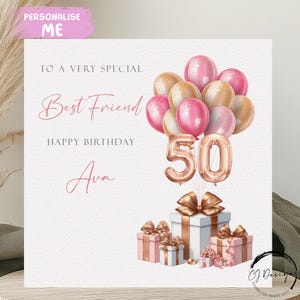 Carte d'anniversaire personnalisée meilleur ami, tout âge/nom, ballons numérotés roses et or rose 18ème 21ème 30ème 40ème 45ème 50ème 60ème 65ème 70ème 75ème 80ème