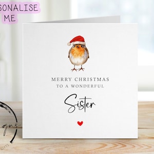 Kerstkaart voor zus en Robin met kerstmuts, vrolijk kerstfeest wenskaart eenvoudig ontwerp kerst