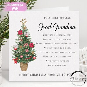 Carte de Noël poème arrière-grand-mère - carte de verset d'arbre de Noël - de moi ou de nous