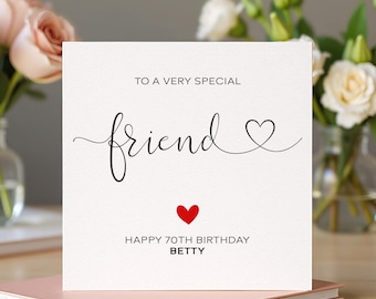 Birthday card for Friend, Personalised Heart font Design Any Age