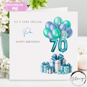 Carte d'anniversaire personnalisée pour tous les âges - bleu/vert chiffre ballons âge 40e 50e 55e 60e 65e 70e 75e 80e 85e 90e 95e