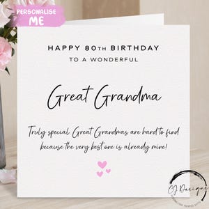Cartão de aniversário personalizado para bisavó, verdadeiramente especial - corações rosa QUALQUER TEXTO /IDADE 60º 65º 70º 75º 80º 85º 90º 95º 100º