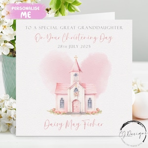 Biglietto di auguri personalizzato per il battesimo della pronipote, biglietto di auguri rosa per la chiesa con nome/data, ricordo del giorno del battesimo, piccolo o grande.