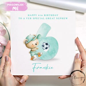 Personalisierte Großneffe Geburtstagskarte, Grün Fußball Teddybär Zahlenkarte, 1.2.3.4.5.6.6.7.8.9.10.mit Name Alter