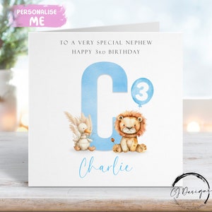 Cartão de aniversário personalizado para sobrinho com inicial de leão e pato - nome e idade - para ele QUALQUER IDADE 1º 2º 3º 4º 5º 6º 7º 8º 9º 10º