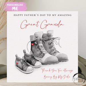 Tarjeta del Día del Padre para el Bisabuelo, ilustración de botas/zapatos para adultos y niños. Gracias por estar siempre a mi lado. CUALQUIER TEXTO, pequeño o grande.