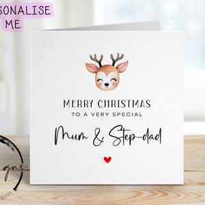Tarjeta navideña para mamá y padrastro especiales: tarjetas minimalistas con lindo diseño de reno