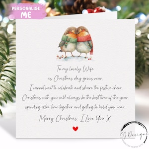 Kerstkaart vrouwgedicht - kaart liefdevol Robin Couple en rood hart