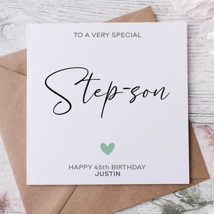 Carte d'anniversaire personnalisée beau-fils avec coeur vert, carte pour lui de tous âges et de tous les prénoms 18ème 21ème 30ème 40ème 50ème 60ème 60ème Moyenne ou Grande
