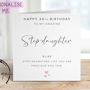 Cartão de aniversário personalizado para enteada - Citação preciosa e poucas com qualquer idade/nome, cartão de felicitações 16, 18, 21, 30, 40, 50, 60,