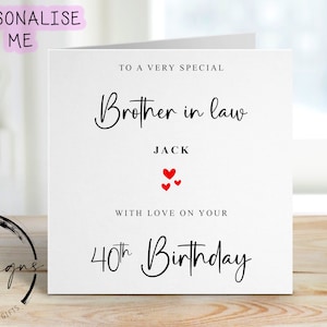 Carte d'anniversaire personnalisée beau-frère de tous les âges et nom - Carte coeur pour lui, 30e 40e 50e 60e 70e 80e 90e
