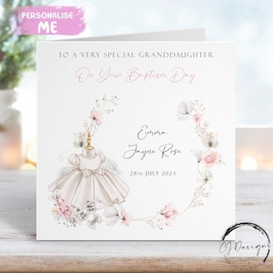 Carte de baptême personnalisée pour petite-fille, couronne de fleurs - carte de voeux avec nom et date, souvenir du jour du baptême pour elle