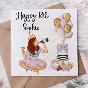 Gepersonaliseerde 18e verjaardagskaart, speciale dochter, gelukkige verjaardag, leeftijdskaart voor haar, tiener, 18e, 21e, 30e blond, rood, bruin