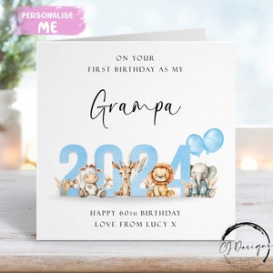 Biglietto di auguri di compleanno personalizzato per il nonno Primo come il mio tema animale blu con nome QUALSIASI ETÀ/FORMULAZIONE 1° 50° 60° 65° 70° 75° 80° 85°