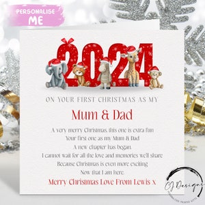 Carte de Noël personnalisée papa et maman 2024 - carte de Noël poème/vers - animaux safari premier Noël comme ma carte 1er cartes de Noël