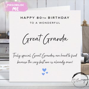 Tarjeta de cumpleaños personalizada para el bisabuelo, verdaderamente especial: corazones azules. CUALQUIER TEXTO/EDAD: 40, 50, 60, 65, 70, 75, 80, 85, 90, 100