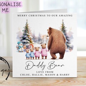 Tarjeta de Navidad personalizada con Papá Oso para hasta 4 niños - Tarjeta con Papá y Bebé Oso para él, tamaño mediano o grande