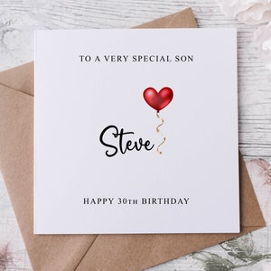 Personalisierte Sohn Geburtstagskarte, spezieller Verwandter, alles Gute zum Geburtstag, Alterskarte für ihn 16., 21., 30., 40., 50., jedes Alter und Name