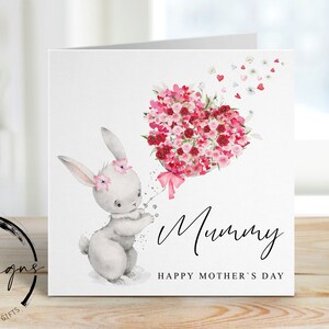 Carte de fête des mères maman - lapin mignon avec ballon coeur fleur - carte pour elle, maman, maman, maman, maman, maman, maman