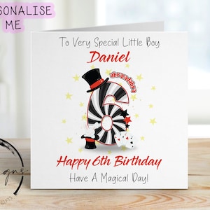 Cartão de aniversário personalizado especial para garotinho - Cartão temático de mágica com idade de 1 a 9 anos - Cartão de felicitações com nome do mágico 3º, 4º, 5º, 6º, 7º, 8º e 9º