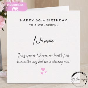 Carte d'anniversaire personnalisée Nanna, vraiment spéciale - coeurs roses TOUT TEXTE /ÂGE 40e 45e 50e 60e 65e 70e 75e 80e 90e 95e 100e