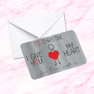 Tarjeta de billetera de metal con recuerdo sentimental Te doy mi corazón Regalo para prometido Esposo Esposa Novia Novio Hombre o mujer