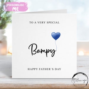 Carte de fête des pères Bampy, avec ballon coeur bleu, N'IMPORTE QUELLE MENTION Petite ou grande carte