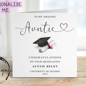 Biglietto di laurea personalizzato per zia - con berretto e pergamena - nome e università - biglietto medio o grande Amazing Auntie