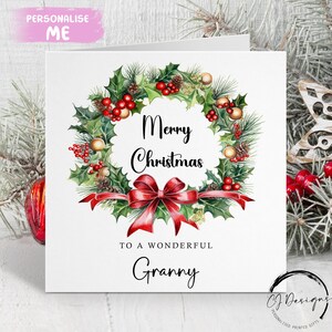 Carte de Noël pour une grand-mère merveilleuse avec une couronne de Noël