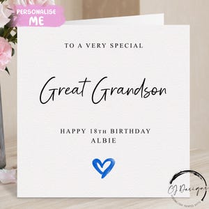 Carte d'anniversaire personnalisée arrière-petit-fils, coeur bleu N'IMPORTE QUELLE MENTION /ÂGE/nom 15e 16e 17e 18e 21e 25e 30e 35e 40e 45e 50e 60e