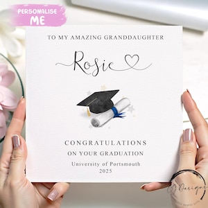 Personalised Granddaughter Graduation Card with Blue Ribbon | Name, University & Date | Congratulations Keepsake Card | Class of 2025 2026