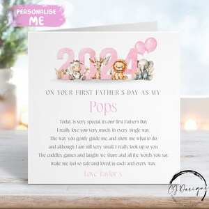 Carte pops personnalisée pour la fête des pères - couleur rose thème jungle première fête des pères comme poème pops - nom n'importe quel libellé 1ère fête des pères