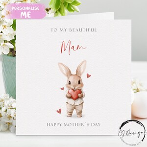 Biglietto di auguri per la festa della mamma per la mamma - Biglietto di auguri per lei con coniglietto, grande o piccolo - messaggio personalizzato all'interno