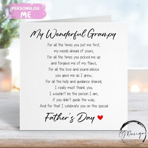 Grampy Poem Vatertagskarte, - Verskarte mit rotem Herzen JEDE WORDING kleine oder große Karte