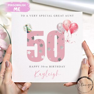 Cartão de aniversário personalizado para tia-avó, números de idade rosa, QUALQUER TEXTO /IDADE/ Nome 18º 19º 20º 21º 25º 30º 40º 45º 50º 55º