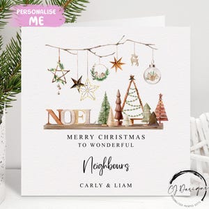 Tarjeta de Navidad personalizada para vecinos: tarjeta de pareja con temática rústica y bohemia con nombres