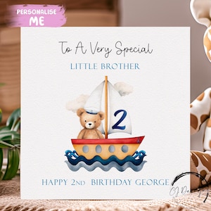Cartão de aniversário personalizado para irmãozinho, tema de ursinho de pelúcia, nome e idade - para ele, QUALQUER IDADE 1º 2º 3º 4º 5º 6º 7º 8º 9º 10º